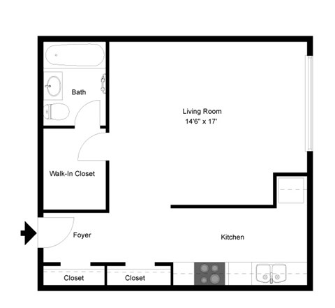 Floor plan for studio, 1 bath, 472 sqft